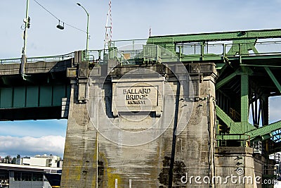 Ballard Bascule Bridge connecting Seattle to Ballard across Salmon Bay Stock Photo