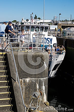 Ballard Lock Gate Opens For Argosy Cruise Ship Editorial Stock Photo