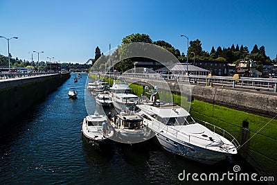 Ballard Lock Pleasure Craft Waiting Editorial Stock Photo