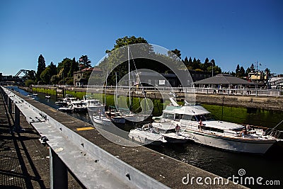 Ballard Lock View From Railing Editorial Stock Photo