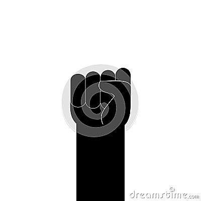 Balled up fist and arm. Raised up hand. Protest and power concept. Vector black and white Illustration on empty background. Vector Illustration