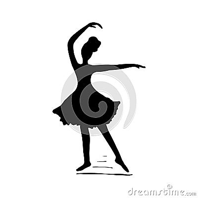 Ballerina ballet dancer dancing in tutu skirt black silhouette on white background Stock Photo