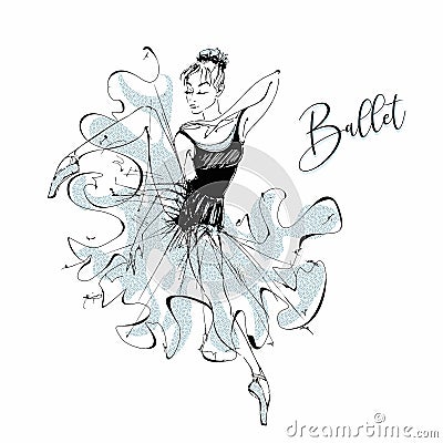 Ballerina. Ballet. Wilis. Dancing girl on Pointe shoes. Vector. Vector Illustration