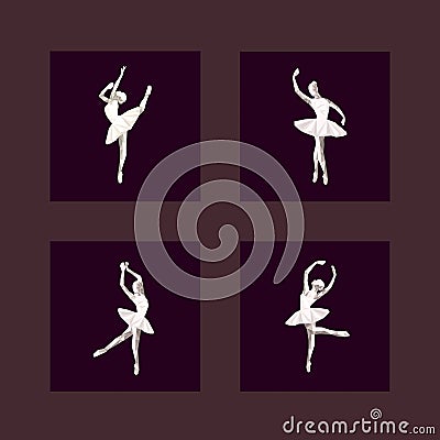 Ballerina dancer performance set Cartoon Illustration