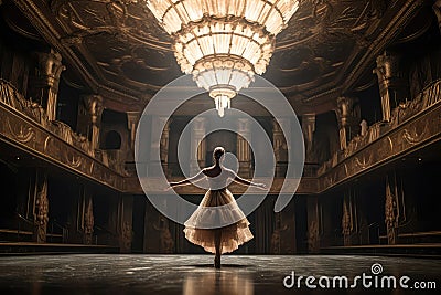 Ballerina Is Dancing Inside Theater. Generative AI Stock Photo