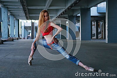 Ballerina dancing. Street performance. Stock Photo