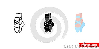 Ballerina icon of 3 types color, black and white, outline. Isolated vector sign symbol Vector Illustration