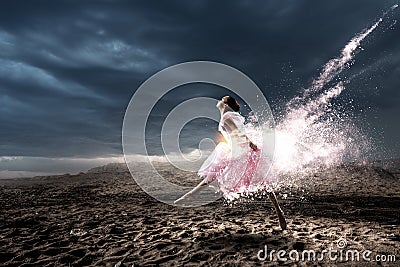 Dreaming to become ballerina. Mixed media Stock Photo