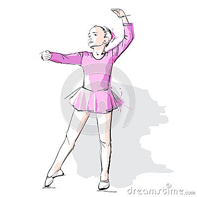 Ballerina little girl in a pink dress Vector Illustration