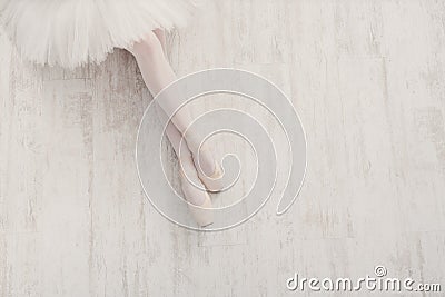Ballerina in pointe ballet shoes, graceful legs with copy space Stock Photo