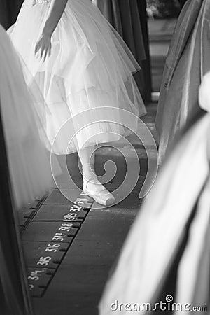 Ballerina in pointe shoes behind the scenes Stock Photo