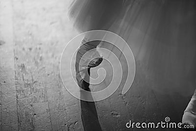 Ballerina in pointe shoes behind the scenes Stock Photo