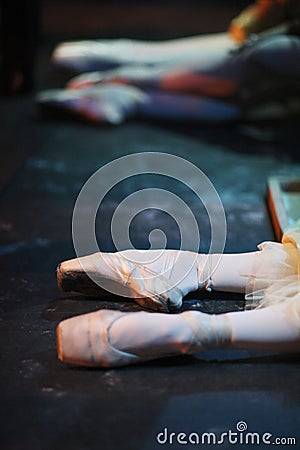Ballerina in pointe shoes behind the scenes Stock Photo