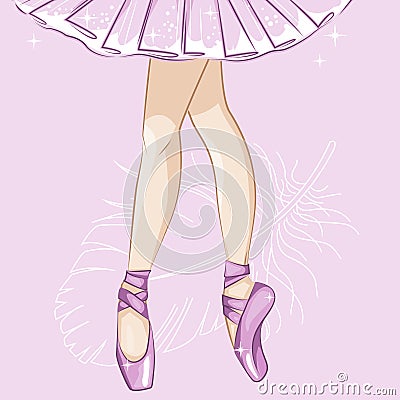 Ballerina. Slender legs in ballet slippers. Vector Illustration