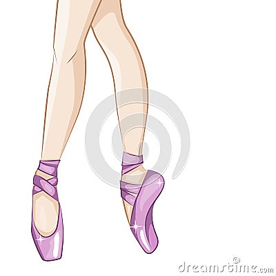 Ballerina. Slender legs in ballet slippers. Vector Illustration