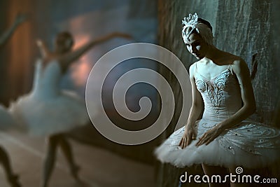 Ballerina standing backstage before going on stage Stock Photo