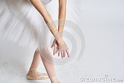 Ballerina white tutu dance exercise performance light background Stock Photo