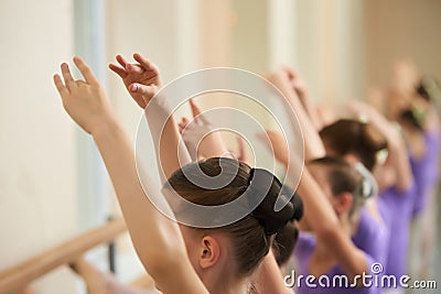 Ballerinas training at class, cropped image. Stock Photo