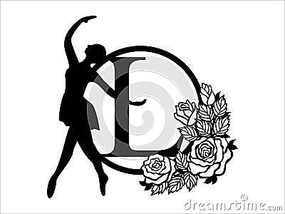 Ballet alphabet vector. Ballerina alphabets letter L in frame. Ballet dance beautiful design template for stencil, paper craft, Stock Photo