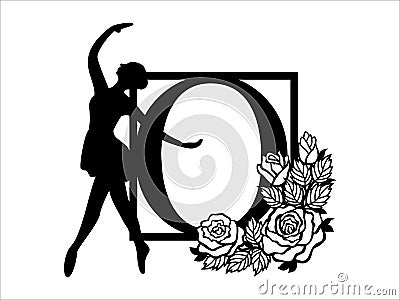 Ballet alphabet vector. Ballerina alphabets letter O in frame. Ballet dance beautiful design template for stencil, paper craft, Stock Photo