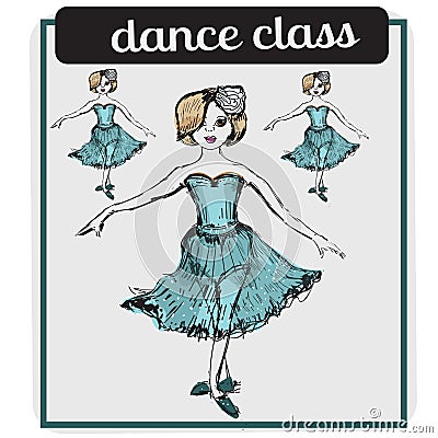 Ballet classes cartoon style vector illustration isolated on white background. Ballerina. Ballet dancer. Dance school Vector Illustration