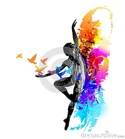 Ballet dancer fitness, aerobics. Rhythmic gymnastics. Vector illustration Vector Illustration