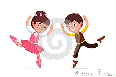 Ballet dancer kids boy and ballerina girl dancing Vector Illustration