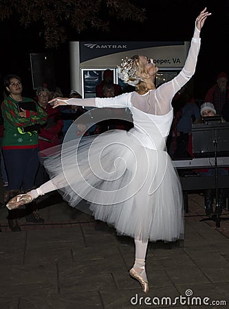 Culpeper, Virginia/USA-10/28/18: Ballet dancer at Christmas tree lighting in Culpeper Virginia. Editorial Stock Photo