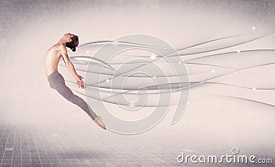 Ballet dancer performing modern dance with abstract lines Stock Photo