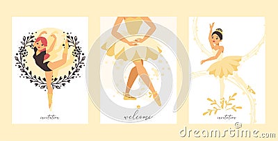 Ballet dancer vector ballerina woman character dancing in ballet-skirt tutu illustration backdrop set of classical Vector Illustration