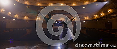 Ballet dancers bow on classic theater stage Stock Photo