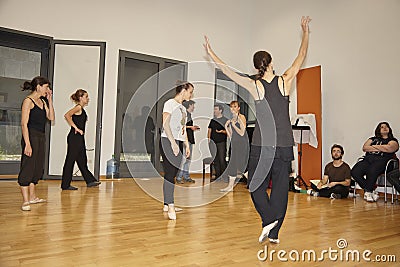 Ballet dancers rehearsing on parquet Editorial Stock Photo