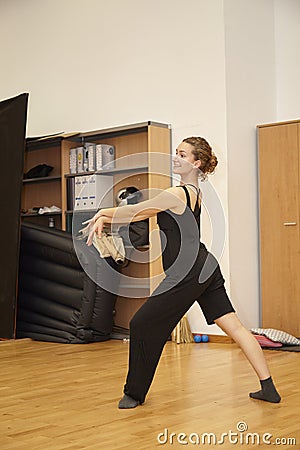 Ballet dancers rehearsing on parquet Editorial Stock Photo