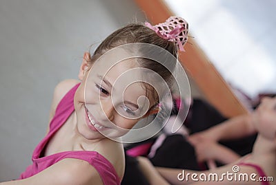 Ballet girl with friends during ballet lesson Stock Photo