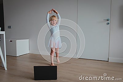 Ballet lesson online. Remote learning for kids. Stock Photo