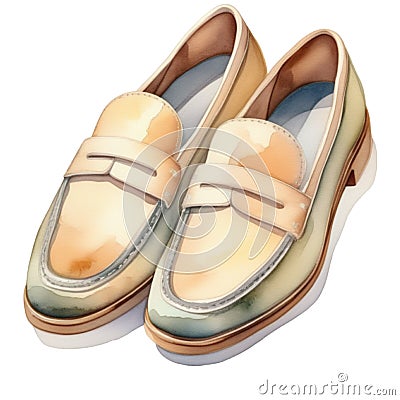 loafer shoes watercolor illustration Cartoon Illustration