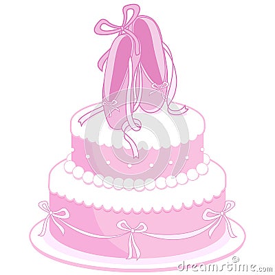 Birthday cake with pink ballet pointe shoes. Vector Illustration Vector Illustration