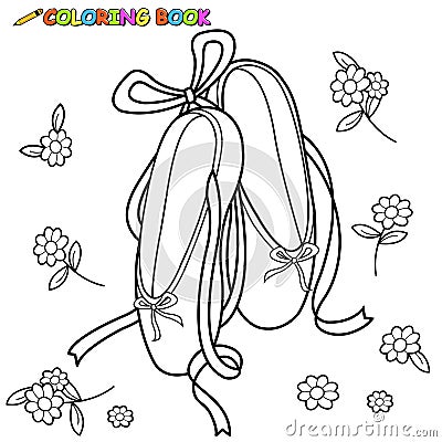 Ballet shoes. Vector black and white coloring page Vector Illustration