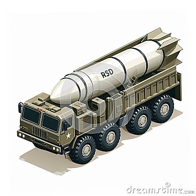 Ballistic missile launcher truck, illustration in the form of an isometric object isolated on a white background 2 Cartoon Illustration