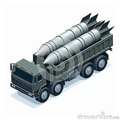 Ballistic missile launcher truck, illustration in the form of an isometric object isolated on a white background 3 Cartoon Illustration