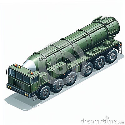 Ballistic missile launcher truck, illustration in the form of an isometric object isolated on a white background 8 Cartoon Illustration