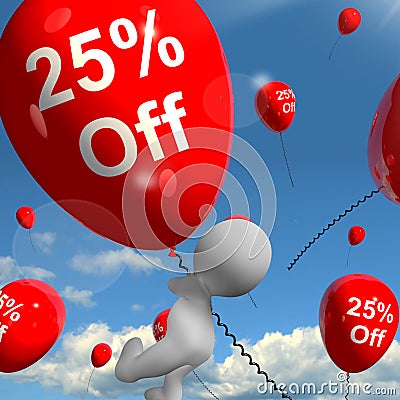 Balloon With 25% Off Showing Discount Of Twenty Five Percent Stock Photo