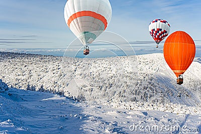 A balloon amid snow in the mountains of Europe. scan from flight altitude. Stock Photo