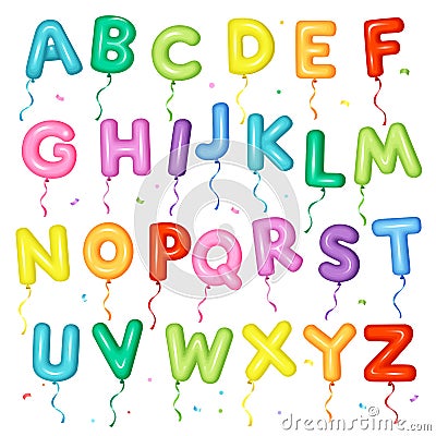 Balloon colorful font for kids. Letters from A to Z for birthday Vector Illustration