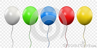 Balloon 3D vector realistic isolated on transparent background. Birthday party colorful ballons with threads Vector Illustration