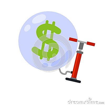 Balloon with dollars inflated with air pump. Business concert Vector Illustration