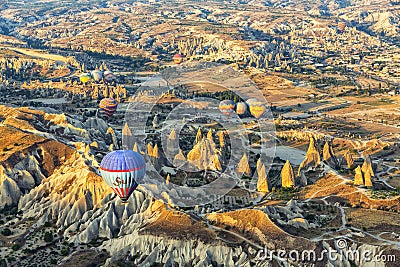 The balloon flight, the great tourist attraction of Cappadocia Editorial Stock Photo