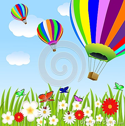 Balloon and floral glade Vector Illustration