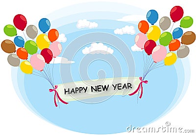 balloon flying with happy new year label Stock Photo