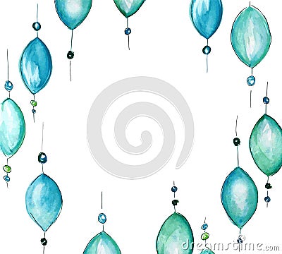 The balloon frame painted in watercolor. Vector Illustration